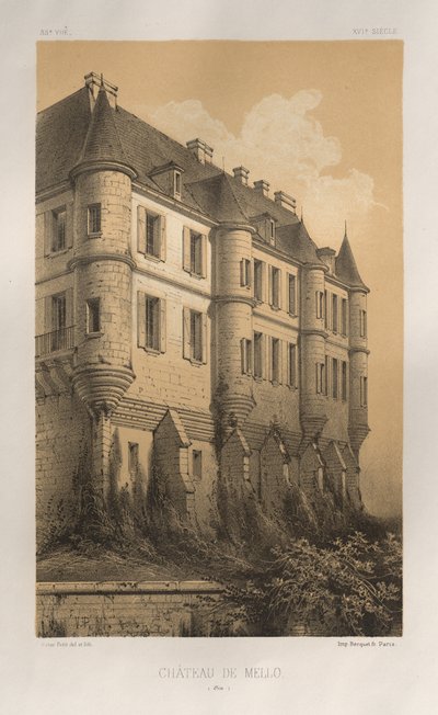 Malebná architektura aneb památky 15. století. A XVI. Století: Chateaux De France XV a XVI Století: Pl. 35, Château De Mello (Oise) od Victor Petit