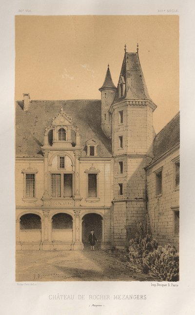 Malebná architektura aneb památky 15. století. A XVI. Století: Chateaux De France XV a XVI Století: Pl. 36, Château De Rocher Mezangers (Mayenne) od Victor Petit