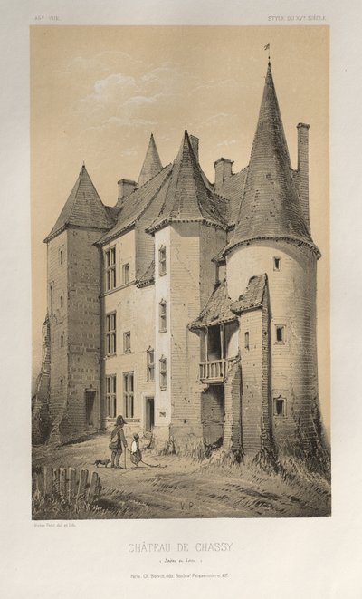 Malebná architektura aneb památky 15. století. A XVI. Století: Chateaux De France XV a XVI Století: Pl. 45 Château De Chassy (Saône et Loire) od Victor Petit