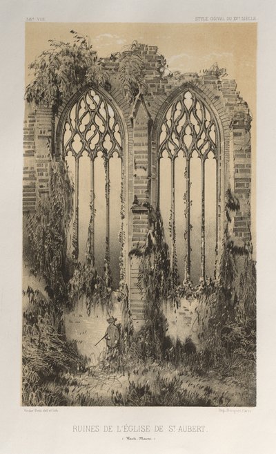 ...pl. 38, Zřícenina kostela svatého Auberta Haute-Marne, 1860. od Victor Petit