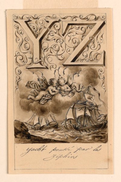 Design pro písmena Y a Z základního nátěru: Yacht/ Zéphir (Jachty řízené Zephyrs) od Victor Vincent Adam