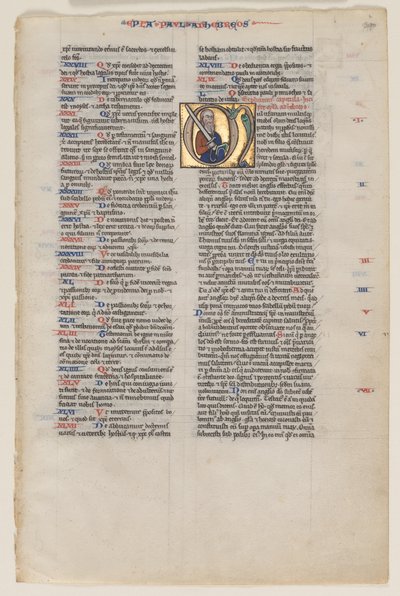 List s iniciálou z latinské Bible: Iniciála M: Svatý Pavel s mečem a knihou od Vienna Moralized Bible Workshop