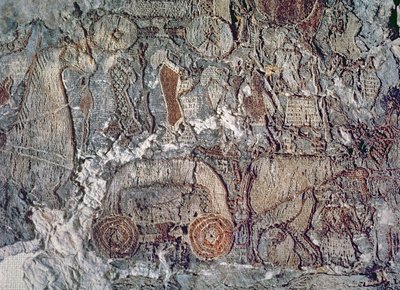 Detail zvířete táhnoucího vozík, z tapisérie nalezené u lodi Oseberg (textil) od Viking