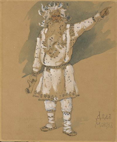 Dědeček Mráz. Kostýmní návrh opery Sněhurka od N. Rimského-Korsakova, 1885 od Viktor Mikhaylovich Vasnetsov