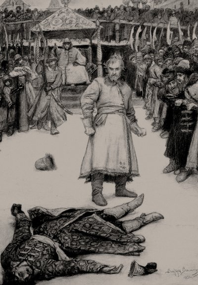 Ilustrace k básni Píseň kupce Kalašnikova od M. Lermontova, 1891. od Viktor Mikhaylovich Vasnetsov
