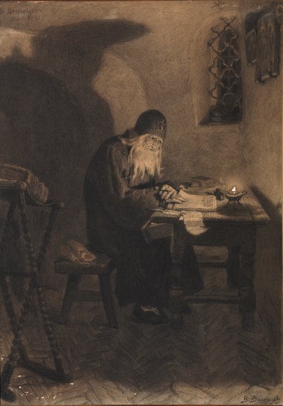Pimen. Ilustrace k dramatu Boris Godunov od A. Puškina od Viktor Mikhaylovich Vasnetsov