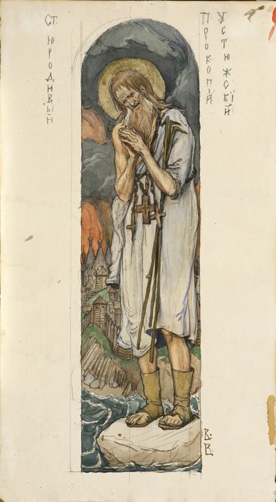 Svatý Prokop z Ustyug Studium fresek v katedrále svatého Vladimíra v Kyjevě, 1884-1889 od Viktor Mikhaylovich Vasnetsov