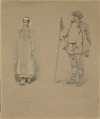 Sněhurka a Lel. Kostýmní návrh opery Sněhurka od N. Rimského-Korsakova, 1885 od Viktor Mikhaylovich Vasnetsov