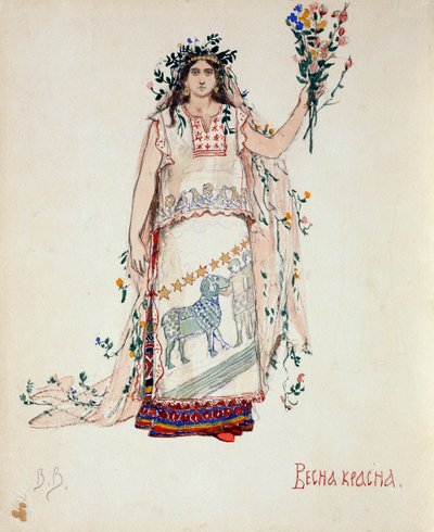 Jarní krása. Kostýmní návrh opery Sněhurka od N. Rimského-Korsakova, 1885 od Viktor Mikhaylovich Vasnetsov
