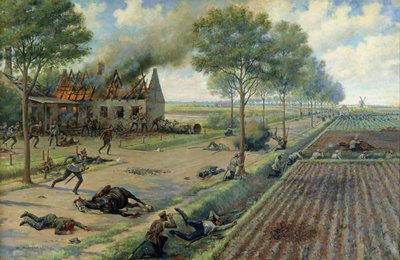 Ruská kavalérie bojující proti Němcům ve vesnici v roce 1915, kolem 1915-16 (olej na plátně) od Viktor Viketyevich Masurovsky