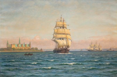 Plachetnice a trajekt u Kronborgu. od Vilhelm Arnesen