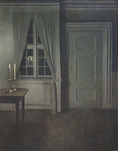 Interiér se dvěma svíčkami od Vilhelm Hammershøi