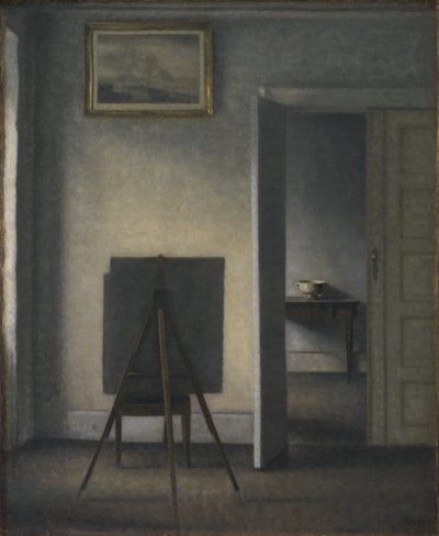 Interiér s umělcovým stojanem od Vilhelm Hammershøi