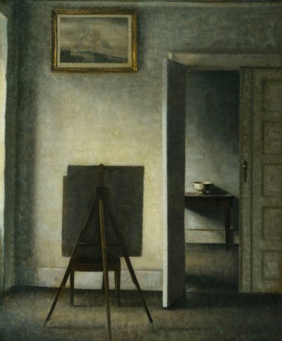 Interiér s umělcovým stojanem, od Vilhelm Hammershoi