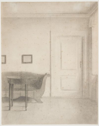 Interiér s pohovkou a stolkem, t.h. dveře od Vilhelm Hammershøi
