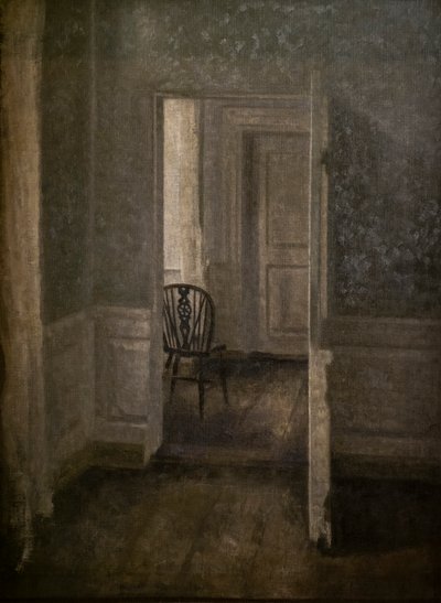 Interiér s Windsor židlí od Vilhelm Hammershoi