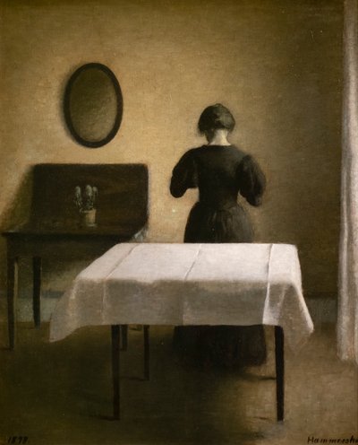 Interiér s ženou na zádech od Vilhelm Hammershoi