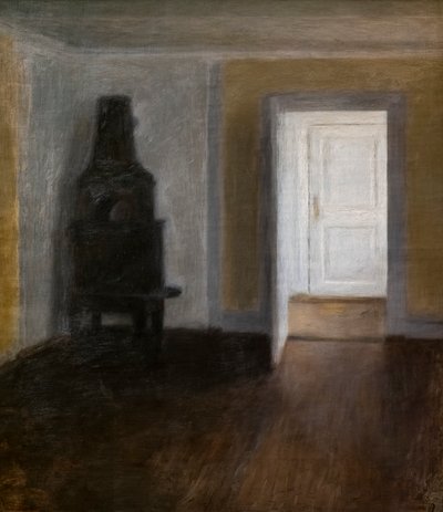 Bílé dveře (interiér se starými kamny) od Vilhelm Hammershoi