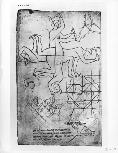 Faksimile kopie Ms Fr 19093 fol.19v Studie lidí a zvířat od Villard de Honnecourt