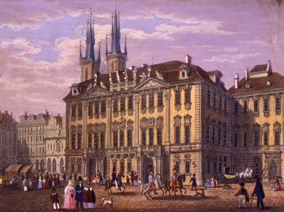 Palác Goltz-Kinských (Kinských), Praha, 1847 (barevná ocelorytina) od Vincenc and Geissler, F. Morstadt