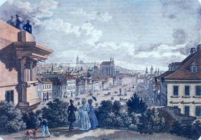 Koňský trh na Václavském náměstí, Praha, 1835 (barevná ocelorytina) od Vincenc and Geissler, F. Morstadt