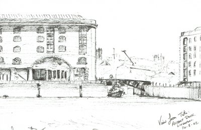 Albert Dock Liverpool, 2003, (inkoust na papíře) od Vincent Alexander Booth