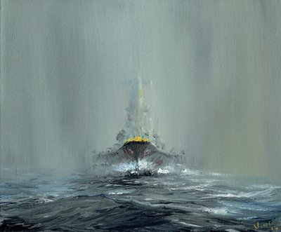 Bitevní loď Yamato 1945, 2016, (olej na plátně) od Vincent Alexander Booth