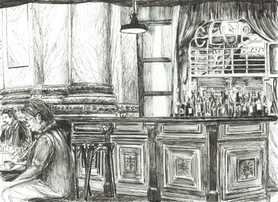Cafe at the Royal Exchange, Manchester, 2011, ( Tuš na papíře) od Vincent Alexander Booth