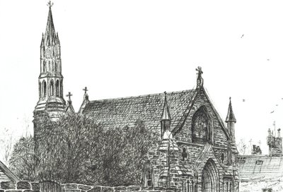 Kostel ve Stonehaven, Skotsko, 2007, (inkoust na papíře) od Vincent Alexander Booth