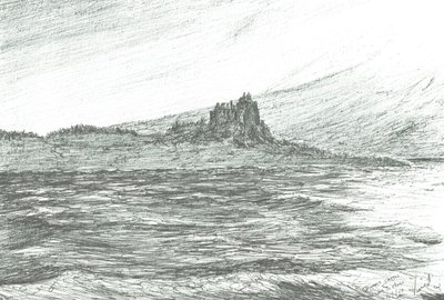 Hrad Duart z trajektu; 2007; (inkoust na papíře) od Vincent Alexander Booth