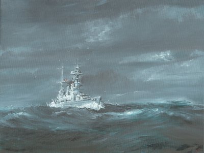 HMS Hood u pobřeží Skotska 20. léta 20. století; 2019; (olej na plátně) od Vincent Alexander Booth