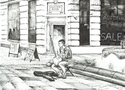 Hudebník St. Anns Square, 2016, (Inkoust na papíře) od Vincent Alexander Booth