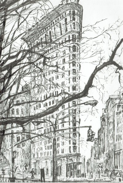 New York Flat Iron Building, 2003, (inkoust na papíře) od Vincent Alexander Booth
