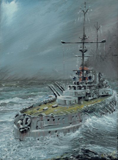 SMS Friedrich der Grosse at Jutland 1916, 2016, (olej na plátně) od Vincent Alexander Booth