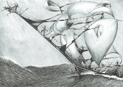 Storm Creators Kaspické moře, 2017, (inkoust na papíře) od Vincent Alexander Booth