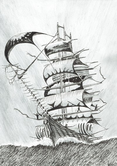 Storm Creators Durville Sea, 2017, (inkoust na papíře) od Vincent Alexander Booth