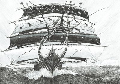 Storm Creators King Haakon VII Sea, 2017, (inkoust na papíře) od Vincent Alexander Booth