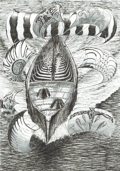 Storm Creators Philippine Sea, 2017, (inkoust na papíře) od Vincent Alexander Booth