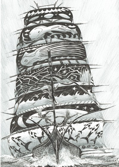 Storm Creators Rudé moře, 2017, (tuš na papíře) od Vincent Alexander Booth