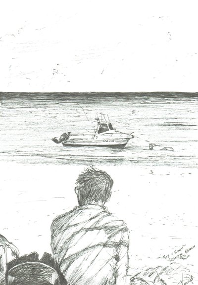 Pláž Tiwi Keňa, 2006; (inkoust na papíře) od Vincent Alexander Booth