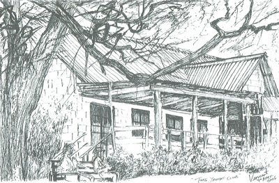 Yacht club u jezera Naivasha;Keňa; 2006; (inkoust na papíře) od Vincent Alexander Booth