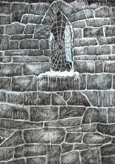 strana 11, Zámek v lese Findhorn, 2006, (tuš na papíře) od Vincent Alexander Booth
