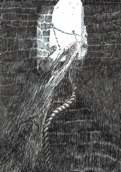 strana 33, Zámek v lese Findhorn, 2006, (tuš na papíře) od Vincent Alexander Booth