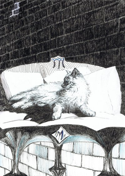 strana52, Hrad v lese Findhorn, 2006, (tuš na papíře) od Vincent Alexander Booth