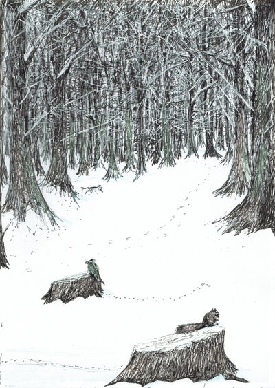 strana 5, Zámek v lese Findhorn, 2006, (tuš na papíře) od Vincent Alexander Booth