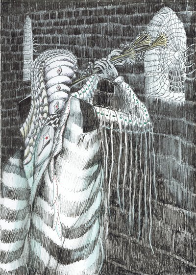 strana 7, Zámek v lese Findhorn, 2006, (tuš na papíře) od Vincent Alexander Booth