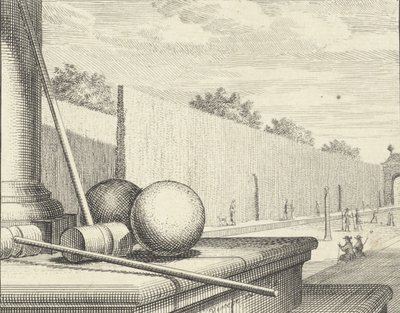 Kroketové atributy s kroketovými hráči v pozadí, 1714. od Vincent Laurensz Vinne van der