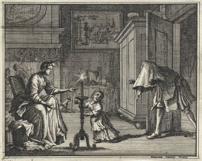 Otec děsí dítě v interiéru od Vincent Laurensz. van der Vinne (II)
