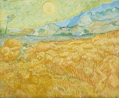 Sklizeň, kukuřičné pole se ženci (La moisson). 1889 od Vincent van Gogh
