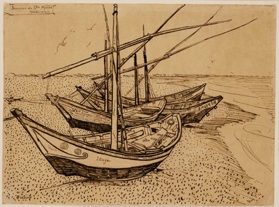 Rybářské lodě na pláži v Saintes-Maries-de-la-Mer od Vincent van Gogh